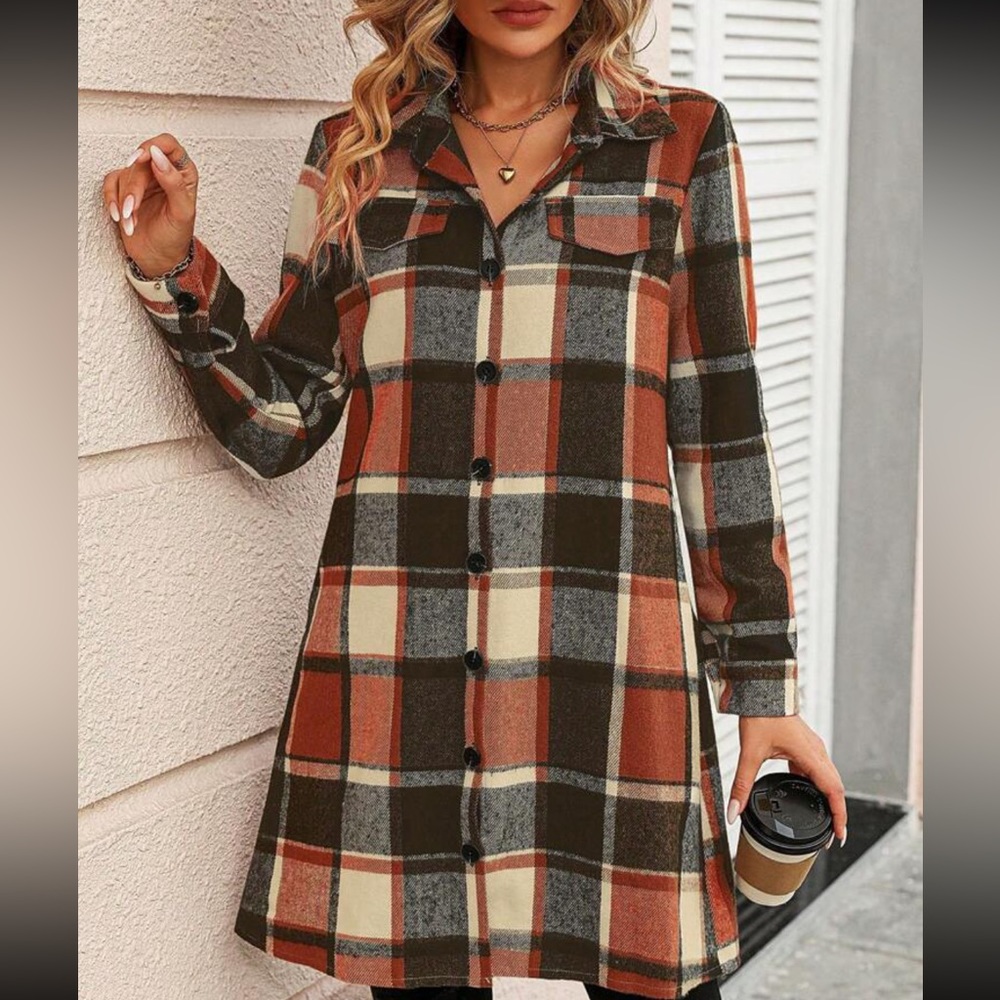 Boho plaid button down jacket - Picture 2 of 6